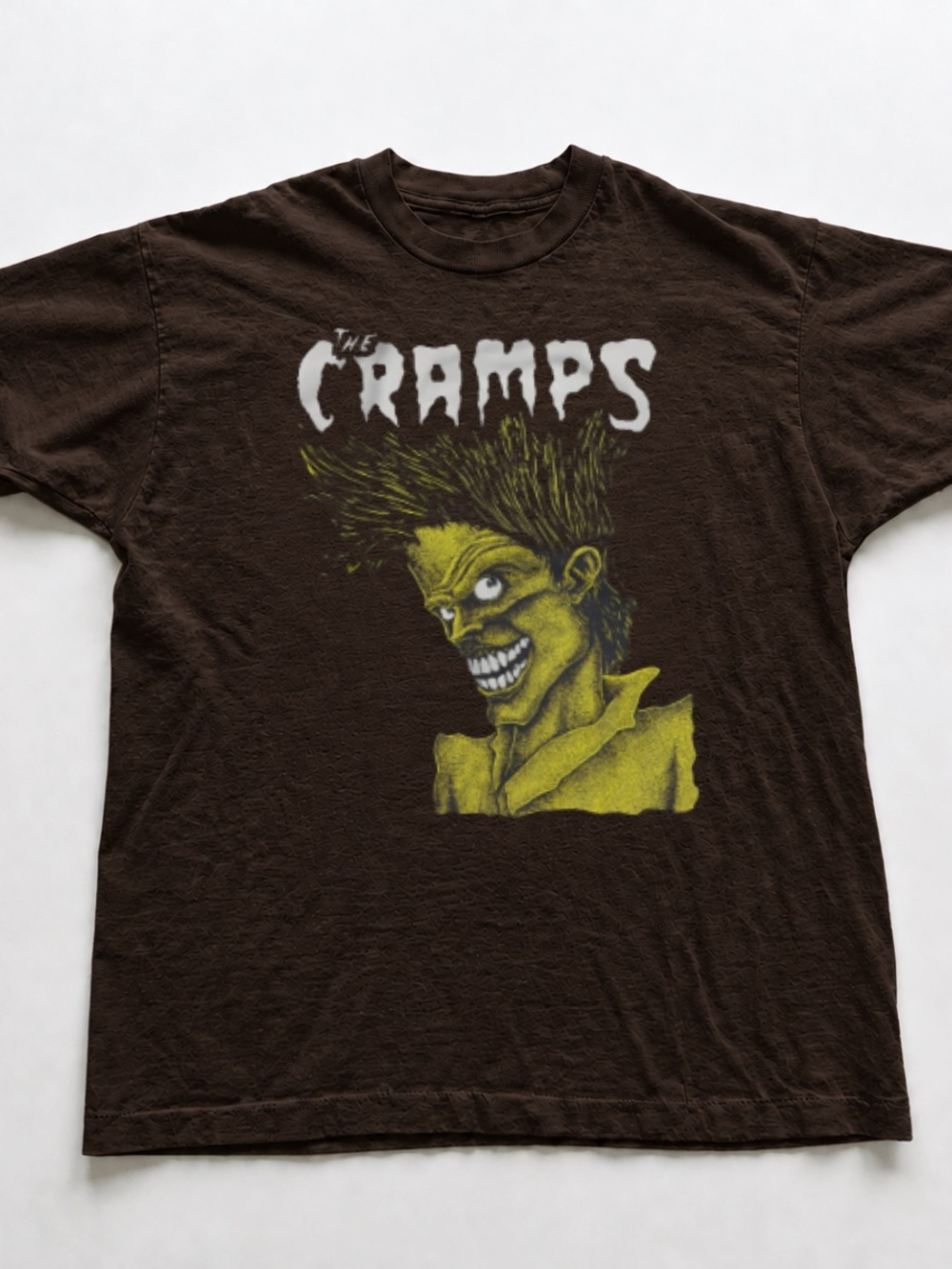 Dark Chocolate Graphic Tee with Yellow and White The Cramps Design